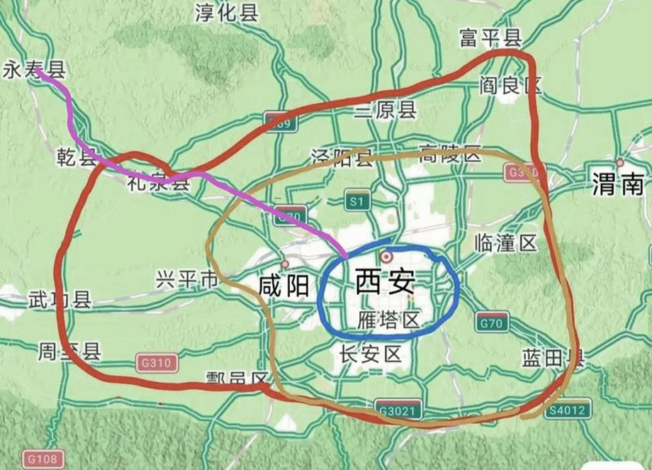 临潼零口至蓝田段线路规划图